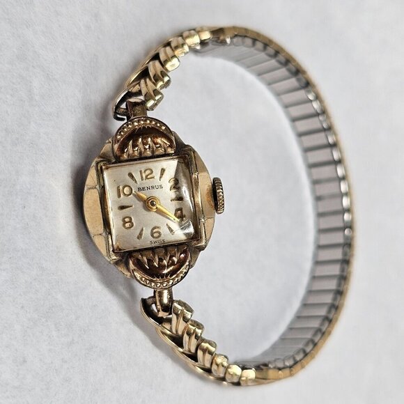 Vintage Benrus Swiss Women's Gold-Tone Watch Stretch Band Analog Display Quartz - Picture 1 of 10